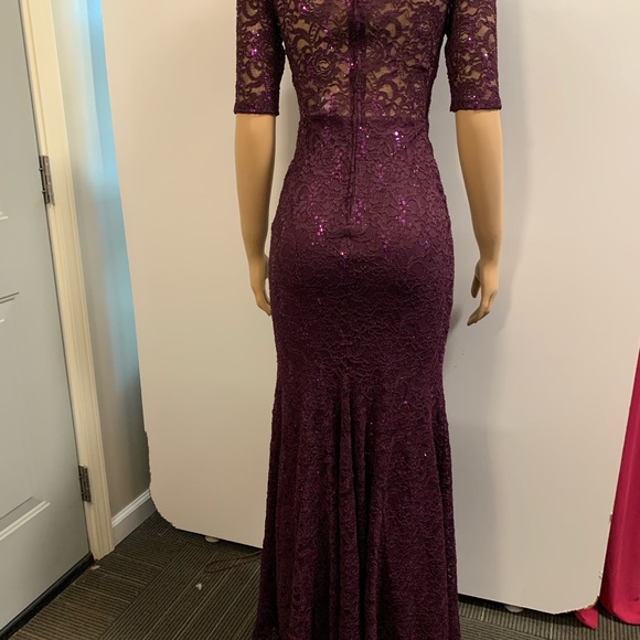 Women junior prom purple lace sequins bodycon mermaid maxi dress size (S) - Picture 14 of 14